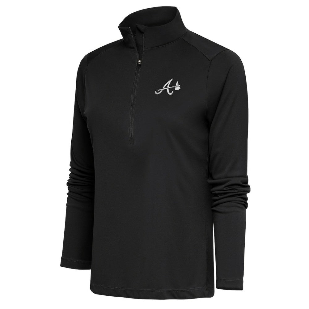 Gray Atlanta Braves Antigua Women's Brushed Metallic Tribute Half-Zip Pullover Top