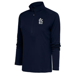Navy St. Louis Cardinals Antigua Women's Brushed Metallic Tribute Half-Zip Pullover Top