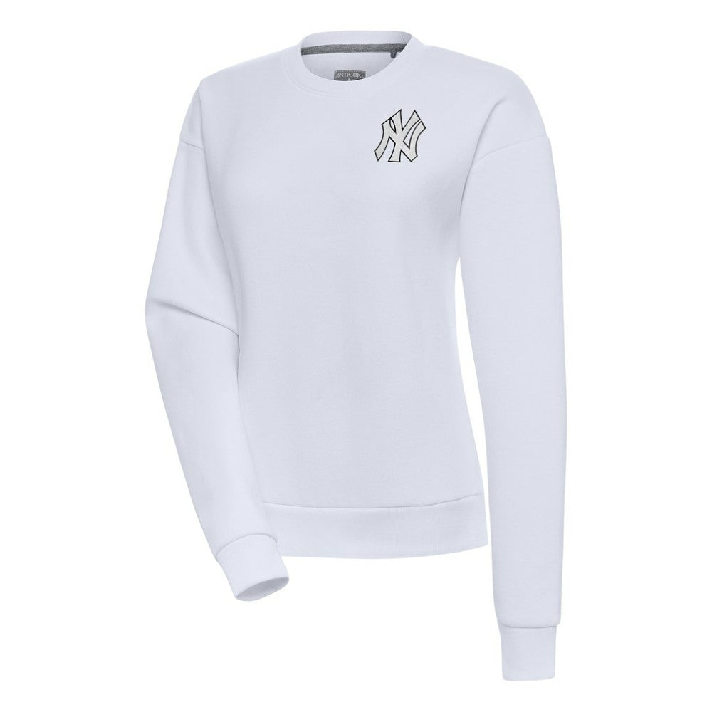 White New York Yankees Antigua Women's Brushed Metallic Victory Pullover Sweatshirt