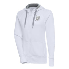 White Detroit Tigers Antigua Women's Brushed Metallic Victory Full-Zip Hoodie