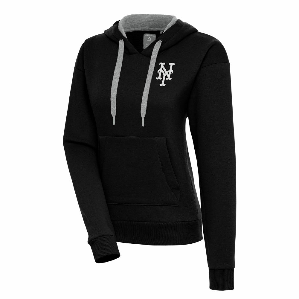 Black New York Mets Antigua Women's Brushed Metallic Victory Pullover Hoodie