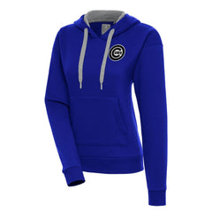 Royal Chicago Cubs Antigua Women's Brushed Metallic Victory Pullover Hoodie