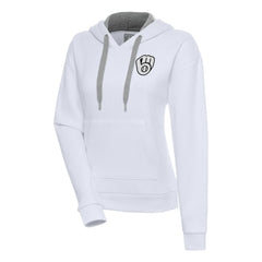 White Milwaukee Brewers Antigua Women's Brushed Metallic Victory Pullover Hoodie