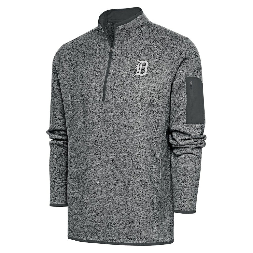 Graphite Detroit Tigers Antigua Metallic Fortune Quarter-Zip Pullover Jacket