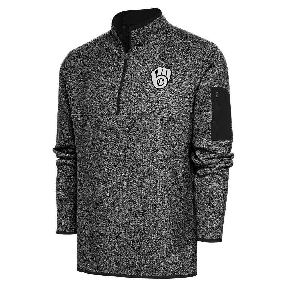Heather Black Milwaukee Brewers Antigua Metallic Fortune Quarter-Zip Pullover Jacket