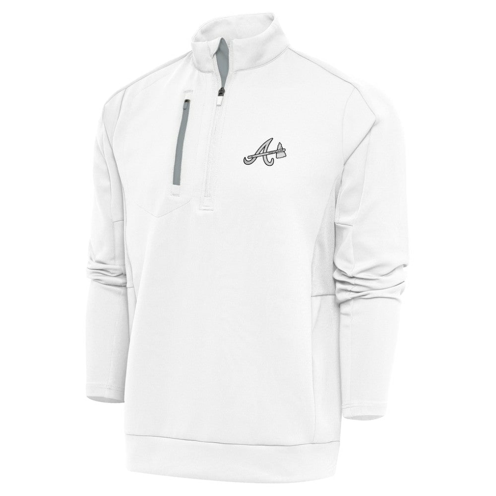 White Atlanta Braves Antigua Metallic Generation Quarter-Zip Pullover Top
