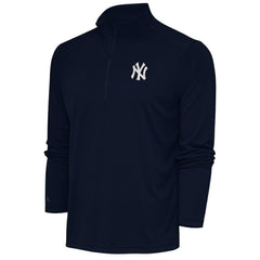 Navy New York Yankees Antigua Metallic Tribute Quarter-Zip Top