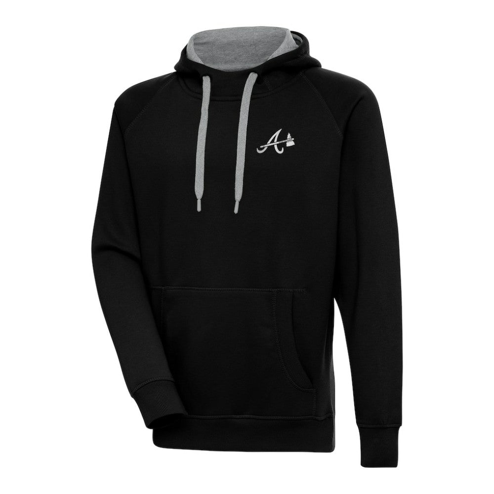 Black Atlanta Braves Antigua Metallic Victory Pullover Hoodie