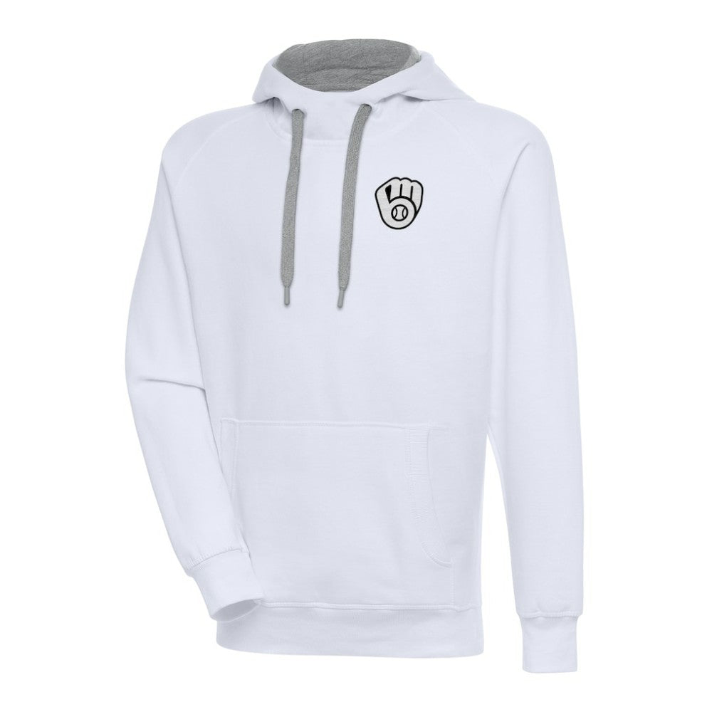 White Milwaukee Brewers Antigua Metallic Victory Pullover Hoodie