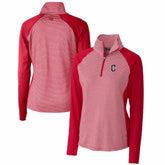 Red Cleveland Guardians Cutter & Buck Women's DryTec Forge Tonal Stripe Half-Zip Top