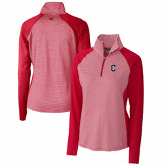 Red Cleveland Guardians Cutter & Buck Women's DryTec Forge Tonal Stripe Half-Zip Top