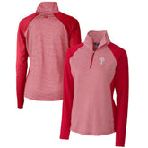 Red Philadelphia Phillies Cutter & Buck Women's DryTec Forge Tonal Stripe Half-Zip Top