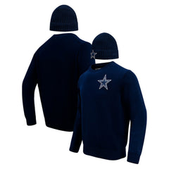 Pro Standard Crewneck Pullover Sweater & Cuffed Knit Hat Box Gift Set - Dallas Cowboys Hats