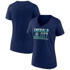 Navy Seattle Mariners Women's Hometown Emerald Baseball V-Neck T-Shirt