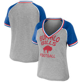 WEAR by Erin Andrews Women's Cropped Raglan Throwback V-Neck T-Shirt - Buffalo Bills T-shirts