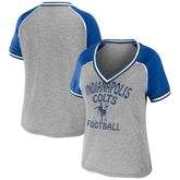 WEAR by Erin Andrews Women's Cropped Raglan Throwback V-Neck T-Shirt - Indianapolis Colts T-shirts