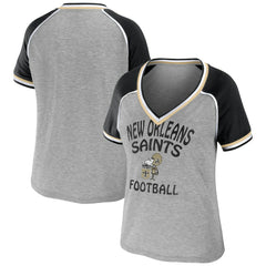 WEAR by Erin Andrews Women's Cropped Raglan Throwback V-Neck T-Shirt - New Orleans Saints T-shirts
