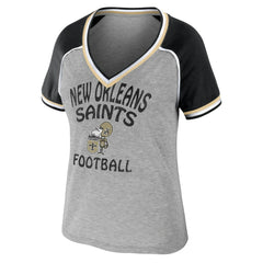 WEAR by Erin Andrews Women's Cropped Raglan Throwback V-Neck T-Shirt - New Orleans Saints T-shirts