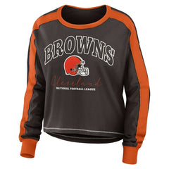WEAR by Erin Andrews Women's Color Block Modest Crop Long Sleeve T-Shirt - Cleveland Browns T-shirts
