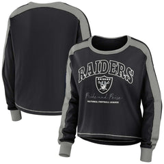 WEAR by Erin Andrews Women's Color Block Modest Crop Long Sleeve T-Shirt - Las Vegas Raiders T-shirts