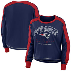 WEAR by Erin Andrews Women's Color Block Modest Crop Long Sleeve T-Shirt - New England Patriots T-shirts