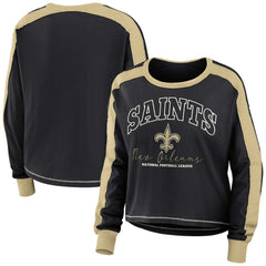 WEAR by Erin Andrews Women's Color Block Modest Crop Long Sleeve T-Shirt - New Orleans Saints T-shirts
