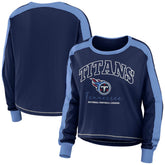 WEAR by Erin Andrews Women's Color Block Modest Crop Long Sleeve T-Shirt - Tennessee Titans T-shirts