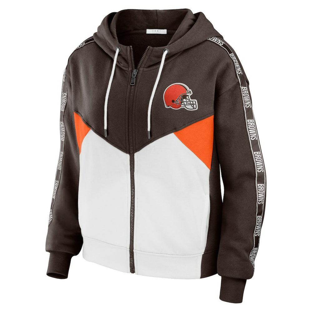 WEAR by Erin Andrews Women's Color Block Light Weight Modest Crop Full-Zip Hoodie - Cleveland Browns Hoodies