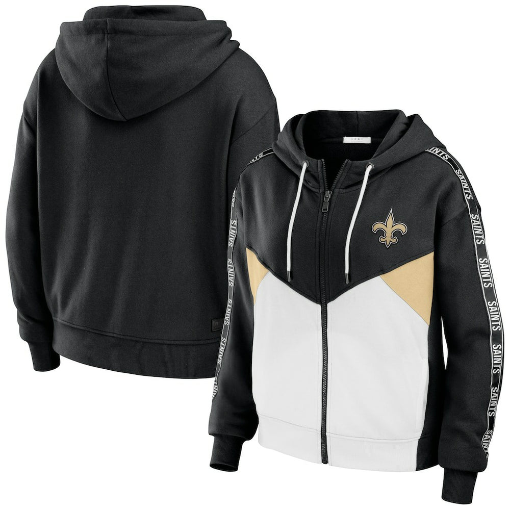 WEAR by Erin Andrews Women's Color Block Light Weight Modest Crop Full-Zip Hoodie - New Orleans Saints Hoodies