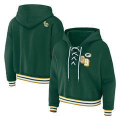 WEAR by Erin Andrews Women's Plus Size Lace-Up Pullover Hoodie - Green Bay Packers Hoodies