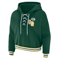 WEAR by Erin Andrews Women's Plus Size Lace-Up Pullover Hoodie - Green Bay Packers Hoodies