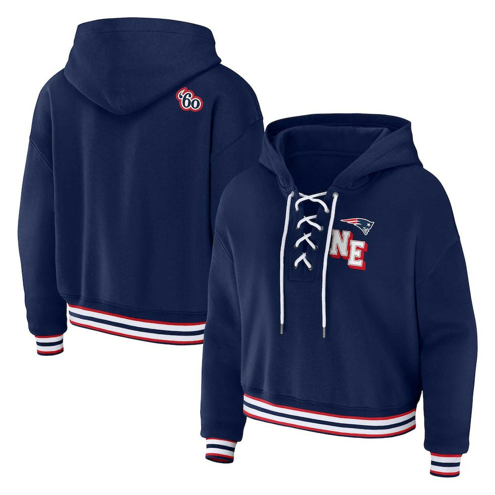 WEAR by Erin Andrews Women's Plus Size Lace-Up Pullover Hoodie - New England Patriots Hoodies