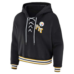 WEAR by Erin Andrews Women's Plus Size Lace-Up Pullover Hoodie - Pittsburgh Steelers Hoodies