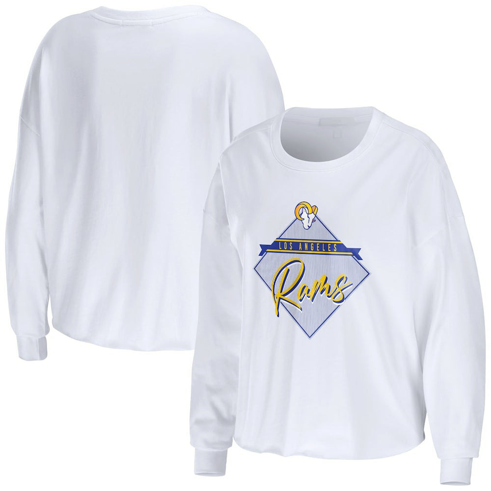 WEAR by Erin Andrews Women's Domestic Cropped Long Sleeve T-Shirt - Los Angeles Rams T-shirts