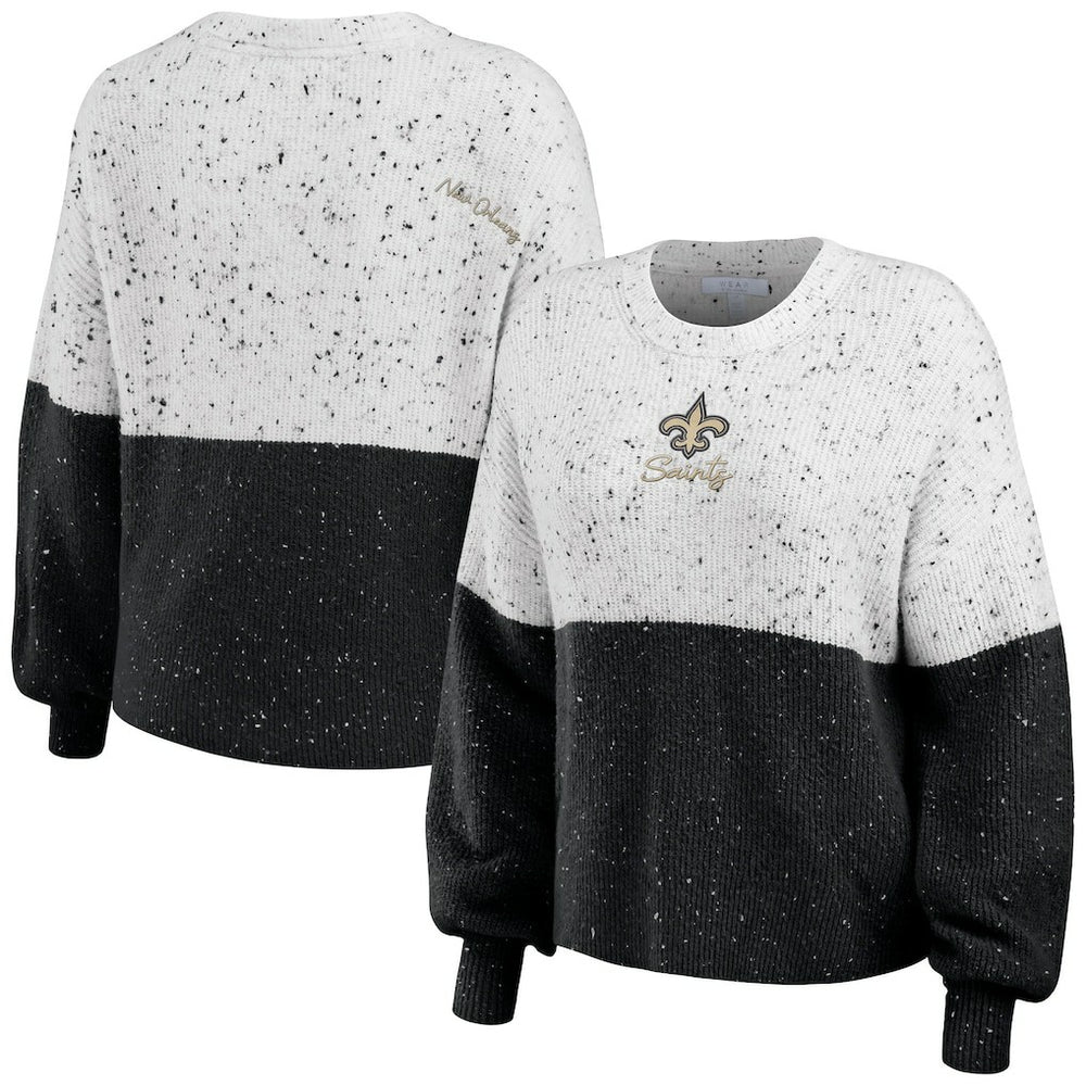 WEAR by Erin Andrews Women's Lighweight Modest Crop Color-Block Pullover Sweater - New Orleans Saints Pullover