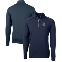 Navy Boston Red Sox Cutter & Buck Adapt Eco Knit Stretch Recycled Quarter-Zip Pullover Top