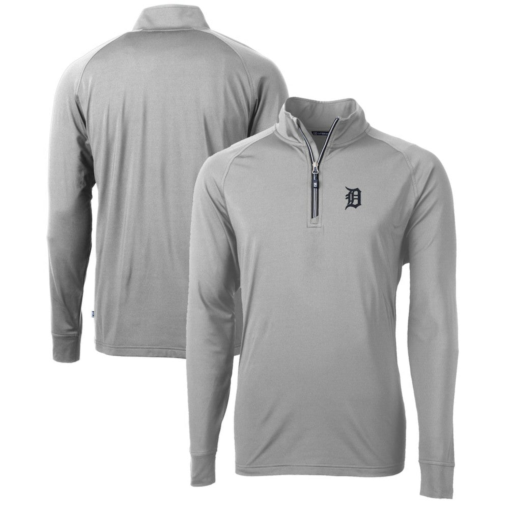 Gray Detroit Tigers Cutter & Buck Adapt Eco Knit Stretch Recycled Quarter-Zip Pullover Top
