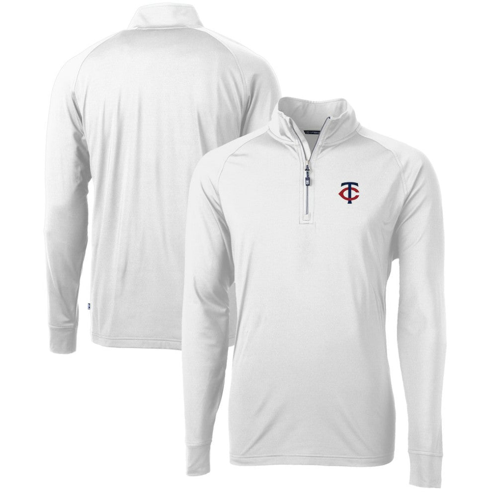 White Minnesota Twins Cutter & Buck Adapt Eco Knit Stretch Recycled Quarter-Zip Pullover Top