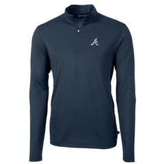 Navy Atlanta Braves Cutter & Buck Virtue Eco Pique Recycled Quarter-Zip Pullover Top