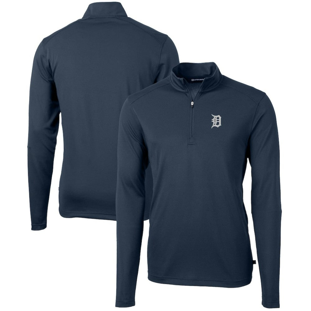 Navy Detroit Tigers Cutter & Buck Virtue Eco Pique Recycled Quarter-Zip Pullover Top