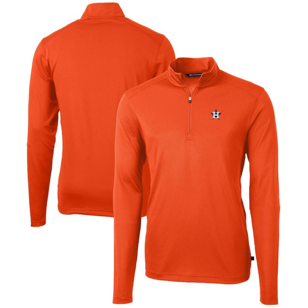 Orange Houston Astros Cutter & Buck Virtue Eco Pique Recycled Quarter-Zip Pullover Top