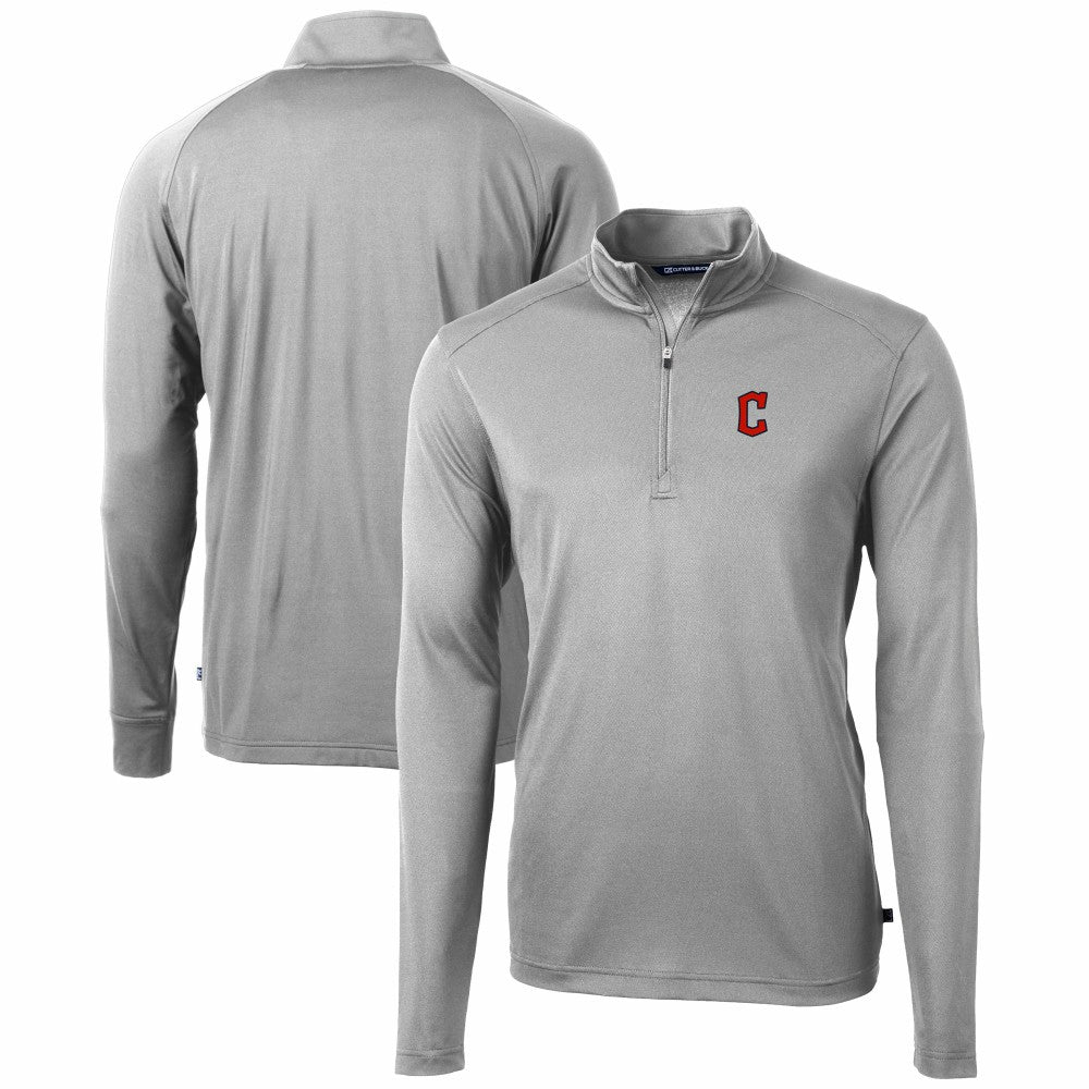 Gray Cleveland Guardians Cutter & Buck Virtue Eco Pique Recycled Quarter-Zip Pullover Top
