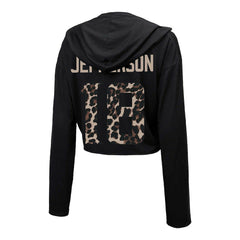 Justin Jefferson Majestic Threads Women's Leopard Player Name & Number Long Sleeve Cropped Hoodie - Minnesota Vikings Hoodies