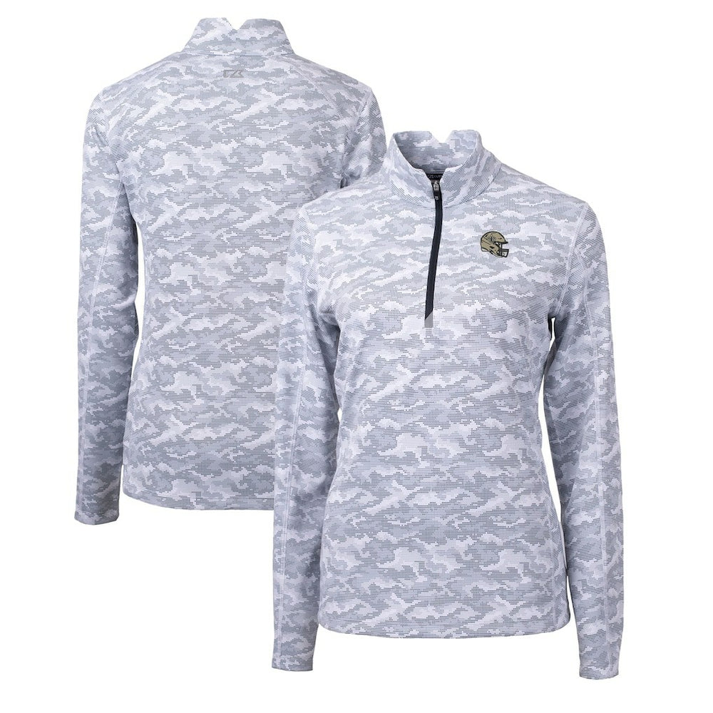 Cutter & Buck Women's Helmet Logo Traverse Camo Print Stretch Quarter-Zip Pullover Top - New Orleans Saints Pullover