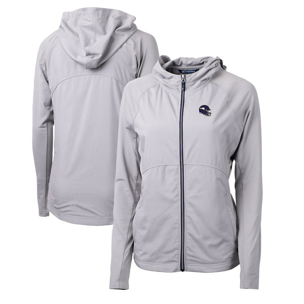 Cutter & Buck Women's Helmet Logo Adapt Eco Knit Hybrid Recycled Full-Zip Hoodie - Minnesota Vikings Hoodies