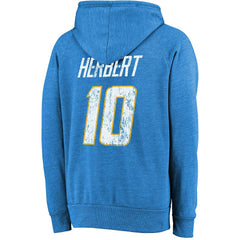 Justin Herbert Majestic Threads Name & Number Tri-Blend Pullover Hoodie - Los Angeles Chargers Hoodies