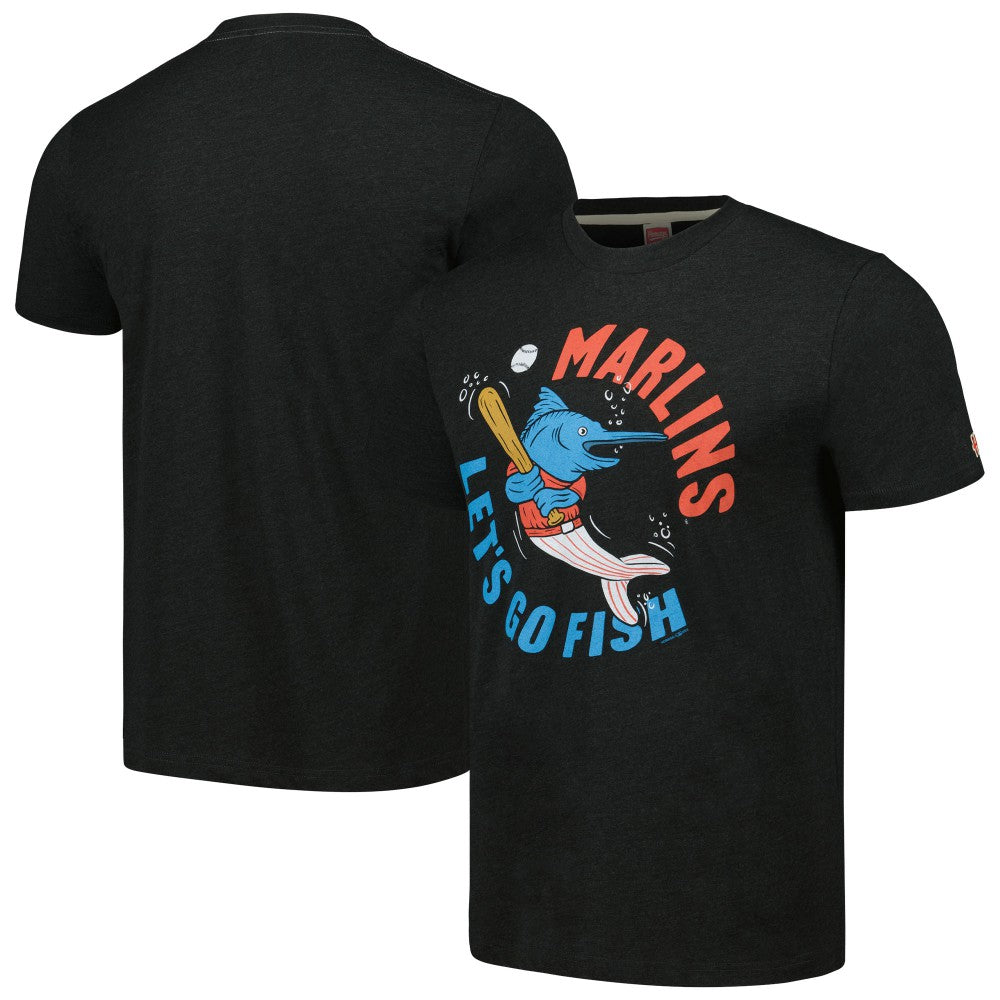 Black Miami Marlins Homage Doodle Collection Let's Go Fish Tri-Blend T-Shirt