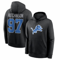 Aidan Hutchinson Name & Number Fleece Hoodie - Detroit Lions Hoodies