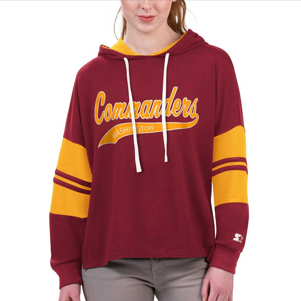 Starter Women's Bump And Run Long Sleeve Hoodie T-Shirt - Washington Commanders Hoodies