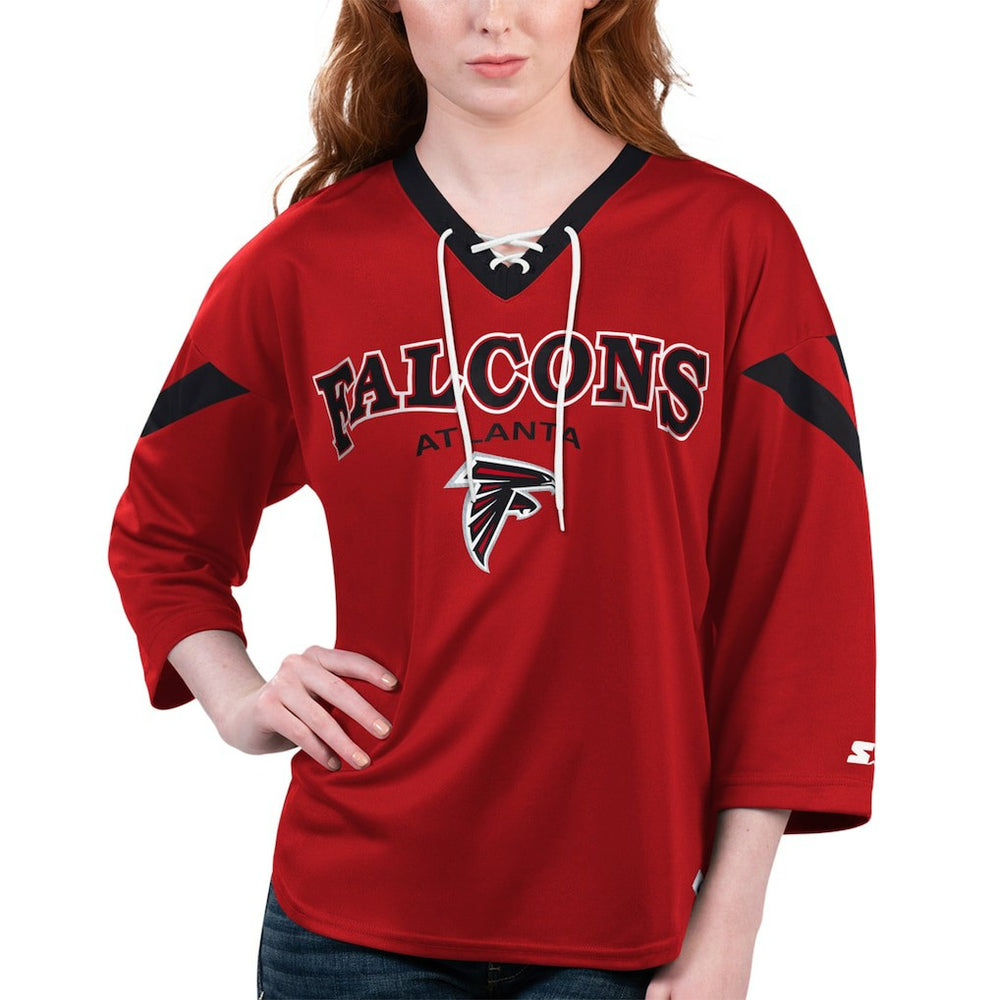 Starter Women's Rally Lace-Up 3/4 Sleeve T-Shirt - Atlanta Falcons T-shirts